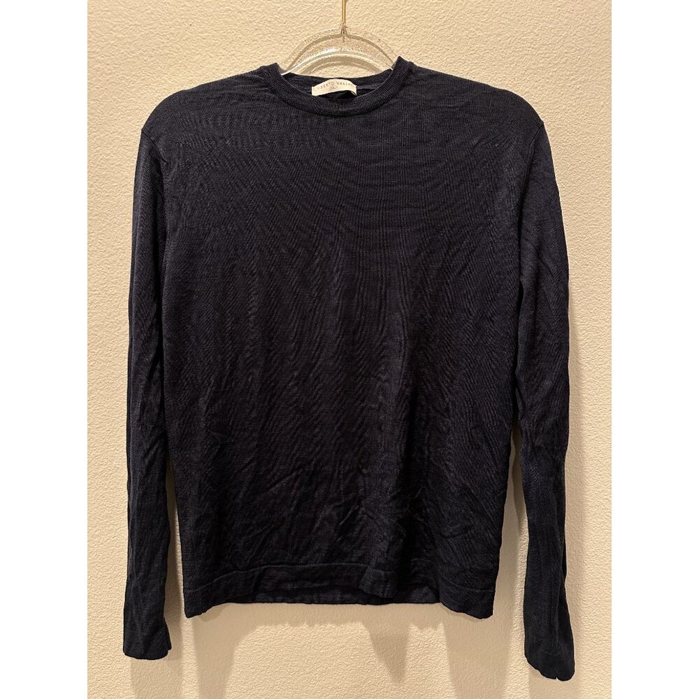 Umberto Vallati Men's Navy Blue Solid Crew Neck Long Sleeve T-Shirts